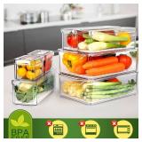 ZIJUND 14 Pack Fridge Organizer, Stackable Refrigerator Organizer Bins with Lids, BPA Free Fridge Organizers and Storage Containers for Fruit, Vegetable, Food, Drinks, Cereals, Clear