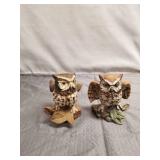 (2) Vintage Ceramic Bard Owl on a log figurine