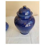 Pair Of Blue Ceramic Containers