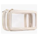 Clear Makeup Case, Double Layer Cosmetic Bag Travel Toiletry Bag, Car Make up Bags Organizer with Zipper for Women.(White)