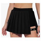 Pleated Skirt with Leg Strap, Black, XL