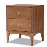 Landis Wood 2 Drawer Nightstand Ash Walnut/Gold - Baxton Studio.