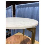 WyndenHall Fleetwood Round Marble and Wood Side Table White/Natural: Mid-Century Modern. 18 in x 18 in x 23 in.