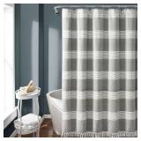 Tucker Stripe Yarn Dyed Cotton Knotted Tassel Shower Curtain Gray/White - Lush Decor - Retail: $81