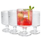 8 oz Wine Glasses,Romantic Vintage Goblet Glasses set of 4,Embossed Floral Glass Cups Set, Mixed Drink Glasses,Bar Tumbler Glassware for Iced Tea, Wine, Beer, Juice, Cocktail, Whiskey