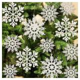 36pcs Snowflakes-Christmas Tree Decorations, Snowflake Ornaments for Tree, Plastic Glitter White Snow Flakes Ornaments, Christmas Indoor Winter Wonderland Decor