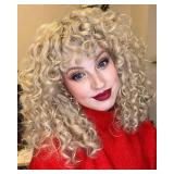 LONAI Short Blonde Curly Wig with Bangs for Women Ash Blonde Wigs with Bangs WIG006 Curly Synthetic Wig for Daily Use Party Cosplay-Ash Blonde