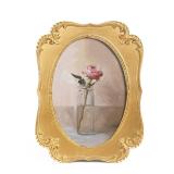 SIKOO Vintage 5x7 Gold Oval Picture Frame Antique Ornate Table Top and Wall Mounting Photo Frame with High Definition Glass Front for Home Decor, Retro Photo Gallery, Old-Fashioned Art, Gold