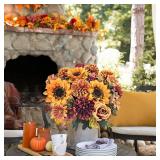 Guagb 3 Pcs Fall Flowers Artificial for Decoration Fake Mums Silk Chrysanthemum Rose Sunflowers Daisy Bouquet Faux Floral Arrangements Home Indoor Decor Party Wedding Table Autumn Decoration