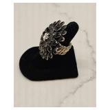 Black Enamel Floral Stretch Ring