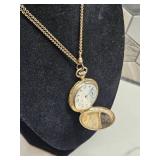 Gold Toned Pocket Watch on Necklace Chain