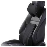 Ovyuzhen Lumbar Support and Car Neck Pillow for Office Chair and Car Seat ï¼Softness Memory Foam Erognomic Seat Cushion with Adjustable Strapï¼Comfortable Ergonomic Design (Black, Polyester)