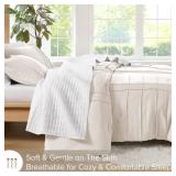 Comfort Spaces Cream Queen Size Comforter Set - 3 Pieces Pintuck Pleated Bedding Sets Queen, All Season Lightweight, Extra Softness Pre-Washed Microfiber Queen Bed Set, Shams, Full/Queen