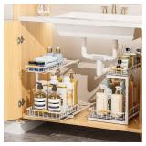 Delamu 2 Pack Under Sink Organizer and Storage, 2 Tier Pull Out Cabinet Organizer, Slide Out Under Sink Storage Shelf, Undersink Organizers Shelves for Kitchen Bathroom Pantry Organization