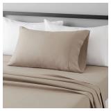 Amazon Basics Lightweight Super Soft Easy Care Microfiber 3-Piece Bed Sheet Set with 14-Inch Deep Pockets, Twin, Taupe, Solid