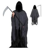 JaGely Halloween Medieval Cloak With Scythe for Adult Vintage Scream Halloween Costumes Halloween Fancy Dress (Grey)