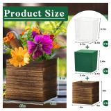 Dandat 12 Set Wood Cube Planter Box Square Wood Vase Rustic Cube Planter Box with Removable Plastic Liner Floral Foam Blocks for Centerpieces Home Wedding Garden Decor, Country Style (Brown)