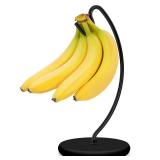 Niceyos Banana Holder Stand - Newest Patented Modern Banana Hanger with Wood Base Stainless Steel Banana Tree Hook Rack for Kitchen Countertop (Full Black)