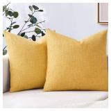 MIULEE Pack of 2 Mustard Yellow Faux Linen Throw Pillow Covers Square Rustic Farmhouse Decorative Burlap Pillowcases Cushion Covers for Couch Bed Sofa Living Room 18x18 Inch