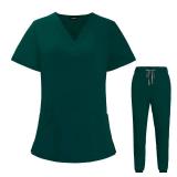 VIAOLI Scrubs for Women Set V-Neck Pocket Top & Drawstring Jogger Scrub Pants Stretch Nursing Scrubs Set Uniform