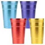 Arora Aluminum Metal Cups, Metal Anodized Multi-Colored Blue, Red, Yellow, Purple Party Cup Set, Aluminum Drinking Cups, Set of 4, 24 oz