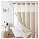 eachope Long No Hooks Needed Linen Textured Shower Curtain with Snap-in Fabric Liner Set,Cream Hotel Luxury Decor Shower Curtains for Bathroom,Waterproof & Washable,71Wx80H