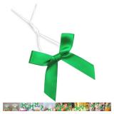 GUIFIER 50 Pack Green Pretied Bows, 3" Satin Ribbon Twist Tie Bows for Treat Bags, Pre Tied Ribbon Bows Twist Tie for Crafts, Twist Bows Tied Bows with Wire for Gift Bags, Popcorn Bags, Candy Bags