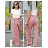 Cnlinkco Pink Cargo Pants Woman Elastic High Waisted Baggy Cargo Pants Plus Size Teen Girls Cargo Joggers Trousers Pink XL