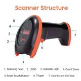 Tera Pro Series Wireless 1D 2D QR Barcode Scanner with Cradle Display Counting Screen Extra Fast Scanning Speed Ultra High Resolution Handheld Image Bar Code Reader for Warehouse Inventory HW0008