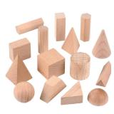 Syhood 15 Pcs 3D Shapes Geometric Solids Wooden Shapes Large Size Burlywood Color Geometric Shapes Blocks Set Montessori Learning Toy Pattern Blocks Solid for Preschool Elementary Home School Supplies