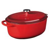 Lodge 7 Quart Enameled Cast Iron Oval Dutch Oven with Lid Dual Handles Oven Safe up to 500Â° F or on Stovetop - Use to Marinate, Cook, Bake, Refrigerate and Serve Red - Retail: $99.9