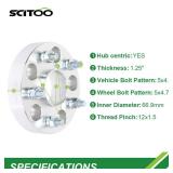 SCITOO 4X 5x4.75 to 5x4.75 12x1.5 66.9mm 1.25" Wheel Spacers Hubcentric 5 Lug Silver fits for 2013-2019 for Cadillac XTS 2013-2016 for Malibu