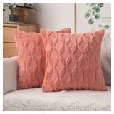 MIULEE Coral Red Throw Pillow Covers 18x18 Set of 2 Spring Decorative Farmhouse Couch Throw Pillows Boho Shells Soft Plush Wool Pillowcases for Bedroom Living Room Sofa