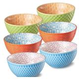 A 12 Oz Dessert Bowls Set of 6, 4.8 Inch Small Porcelain Ice Cream Bowls Set, Colorful Ceramic Cereal Bowls for Side Dishes, Dip, Snack, Rice, Soup, Portion, Fruits, Microwave and Dishwasher Safe