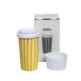 GIROFLIER Millie Ceramic Travel Mug, 12 oz, Yellow, Dishwasher & Microwave Safe, Reusable