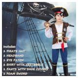 Pirate Costume for Kids Deluxe Halloween Costume Set for Kids with Pirate Accessories Brown