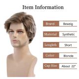 Beweig Men Short Blonde Wigs Short Layered Mixed Blonde Wig Synthetic Replacement Costume Halloween Natural Hair Wigs