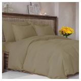 Duvet Cover Full Size Set - Extra Soft Full Size Duvet Cover - 80" x 90" Full Duvet Cover w/ 2 Pillow Shams - Hotel Luxury, Easy Care & Fade Free - Comforter Cover w/ Zipper Closures & Ties (Khaki)