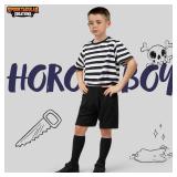 Spooktacular Creations Halloween Kids Costume Cosplay for Boys, Child Halloween Black and White Striped Shirt with Short and Socks for Halloween Costume Parties (S)