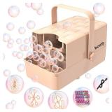 A 3 in 1 Bubble Machine,Make Big/Medium/Small Bubble,Peach Bubble Machine for Girls,Automatic Bubble Machine for Kid,Bubble Blower Machine Powered by Plugin/Battery for Wedding Exit/Birthday/Partyâ