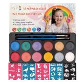 Maydear Face Painting Kit for Kids, 12 Colors Safe and Non-Toxic Large Water Based Face Body Paint - Pearl