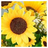 Winlyn 11" Rustic Sunflowers Arrangement Artificial Sunflower Bouquets in Rectangular Wooden Planter Yellow Sunflowers Summer Floral Centerpiece for Gift Farmhouse Country Kitchen Mantel Table DÃ©co