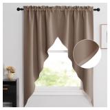 NICETOWN Blackout Pole Pocket Kitchen Tier Curtains - Tailored Scalloped Valances/Swags for Living Room/Thanksgiving (Cappuccino, 2 Panels, 36" W X 63" L Each Panel)