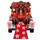 Blosssound Movie Night Trunk or Treat Halloween Car Decorations Kit Showing Banner Tinsel Curtains Carnival Pop Corn Cutouts Showtime Backdrop for Car SUV Wall Door Outdoor Photo Props Decor Supplies