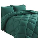 Cosybay Bed in a Bag Queen Comforter Sets 7pcs All Season Solid Down Alternative Bedding Sets Dark Green with Comforter, Pillow Shams, Flat Sheet, Fitted Sheet and Pillowcases