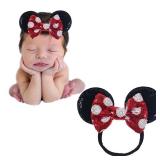 JIAHANG Mouse Ears Sequin Bow Nylon Hairband with Polka Dot, Hair Bow Headband, Soft Elastic Costume Headwear for Baby Girl Newborn Toddler, kids, Party Supplies