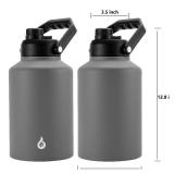 BJPKPK One Gallon(128 oz) Insulated Water Bottle, Dishwasher Safe Stainless Steel Thermos, BPA Free Jug with Ergonomic Handle & Anti-slip Bottom, Large Water Bottle, Grey