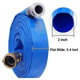 2" x 50ft PVC Lay Flat Water Pump Discharge Hose With Aluminum Pin Lug Fittings, Heavy Duty Reinforced Pool Backwash Hose Assembly