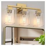 Espird 3 Light Brass Gold Vanity Light - Brushed Gold Bathroom Light Fixtures Square Design & UL Certification, Square Vintage Bathroom Light Fixtures Over Mirror for Bathroom & Restroom & Bedroom