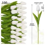 100 Pcs Artificial Tulip Real Touch Flowers False PU Tulips Faux Latex Bouquet Flower Centerpieces Arrangement Wedding Bridal Bouquet for Christmas Holiday Garden Home Decorations Party (Light Pink)